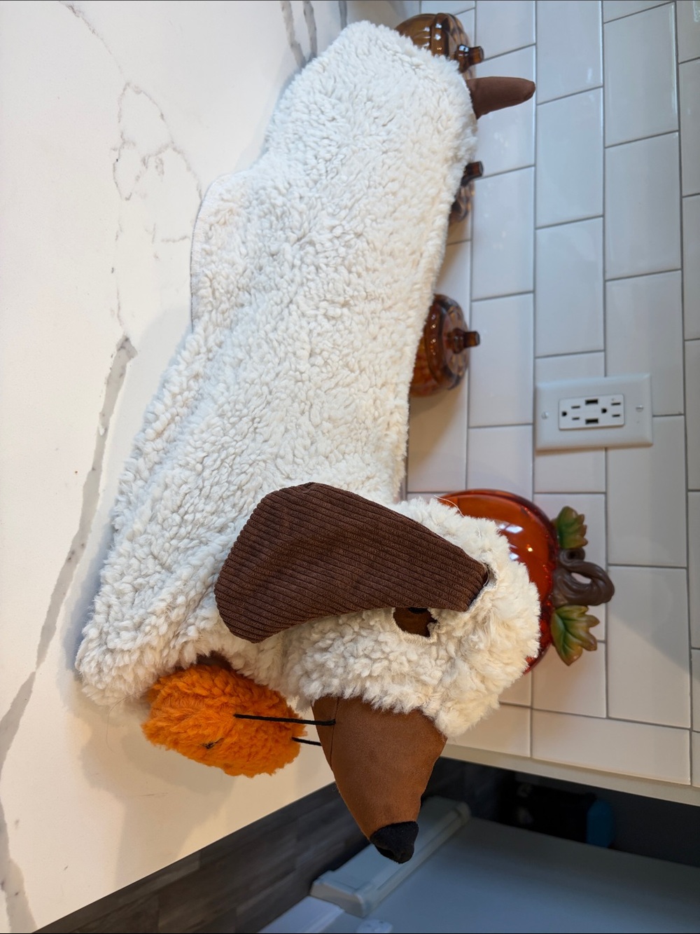 Cream and Brown Plush Dog Accent Pillow - Cozy Nursery Decor
